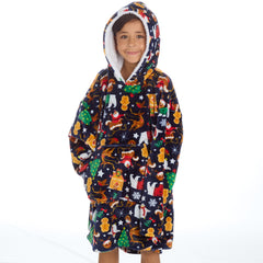 Boys Christmas Print Oversized Blanket Hoodie