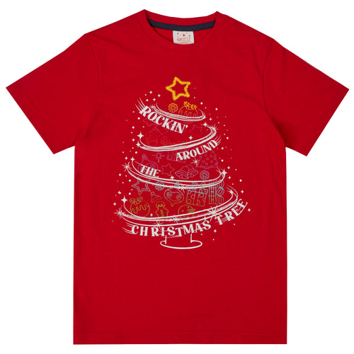 Kids Christmas Novelty Print Short Sleeve T-Shirt Red