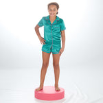 Girls Teal Green Short Sleeved Satin Pyjama Set