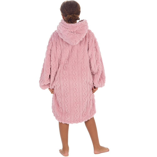 Girls Pink Cable Oversized Blanket Hoodie