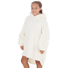 Girls Cream Cable Oversized Blanket Hoodie