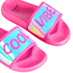 Girls Holographic Pink Sliders