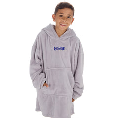 Personalised Boys Grey Plain Oversized Blanket Hoodie