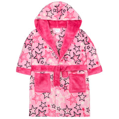 Girls Star Printed Pink Robe