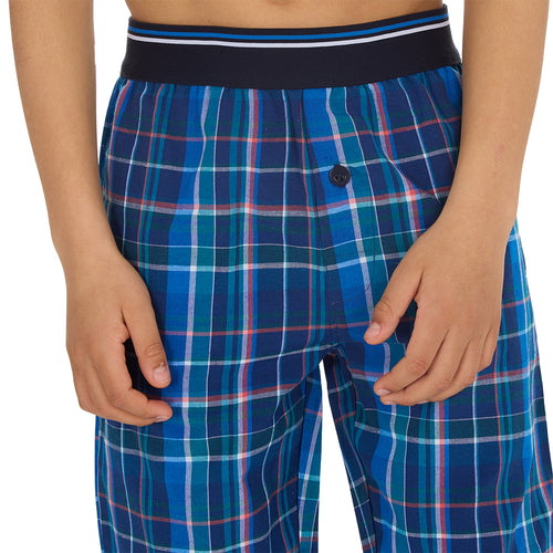 Boys Dark Blue Check Long Pyjama Bottoms