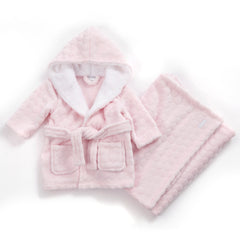 Baby Pink Embossed Robe and Blanket Set