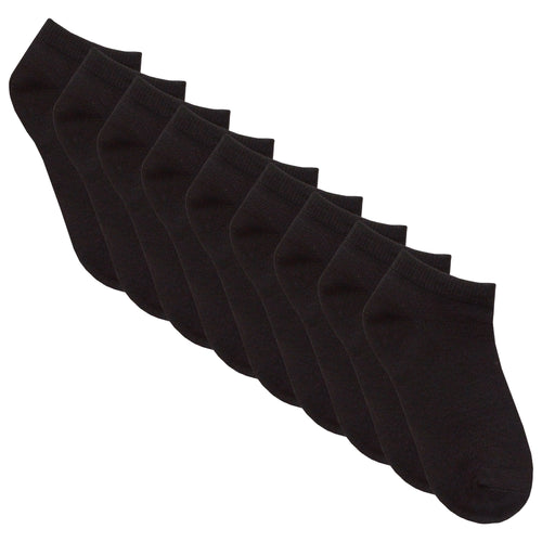 Kids 9 Pairs Plain Bamboo Trainer Liner Socks Black