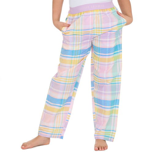 Girls Light Pink Check Woven Pyjama Bottoms