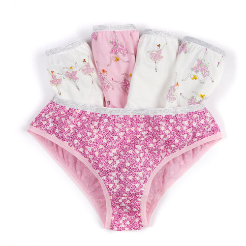 Girls 100% Cotton Ballerina Briefs 5 Pack