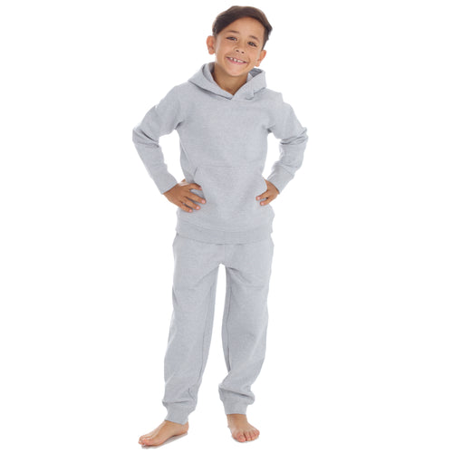Boys Girls Plain Cotton Rich Tracksuit Zip Up Hoodie and Joggers