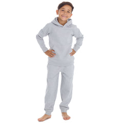 Boys Girls Plain Cotton Rich Tracksuit Hooded Sweatshirt and Joggers Set Grey