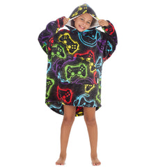 Girls Gamer Print Oversized Blanket Hoodie