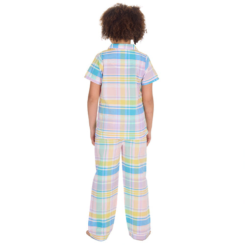 Girls Light Pink Check Woven Pyjama Set