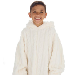 Boys Cream Cable Oversized Blanket Hoodie