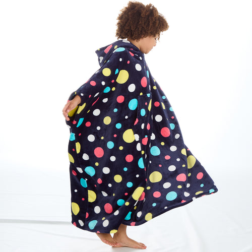 Girls Bubbles Navy Oversized Blanket Poncho