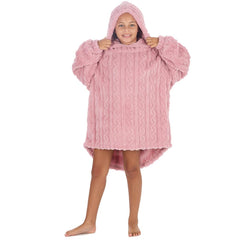 Girls Pink Cable Oversized Blanket Hoodie