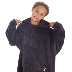 Girls Charcoal Plain Oversized Blanket Hoodie