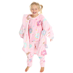 Girls Matching Nightwear Set Donut Printed Pyjamas and Dressing Gown