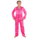 Girls Hot Pink Long Sleeved Silky Satin Pyjama Set