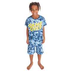 Boys Game Over Blue Tie Dye Nightwear Pyjama Set