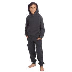 Boys Plain Cotton Rich Tracksuit Hooded Sweatshirt and Joggers Set Charcoal