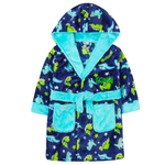 Personalised Boys Navy Dino Dressing Gown with Green Thread Embroidery