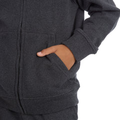 Boys Plain Cotton Rich Tracksuit Zip Up Hoodie and Joggers Set Charcoal