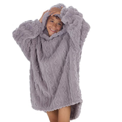 Boys Grey Cable Oversized Blanket Hoodie