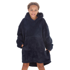 Girls Navy Blue Plain Oversized Blanket Hoodie