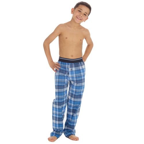 Boys Light Blue Check Long Pyjama Bottoms