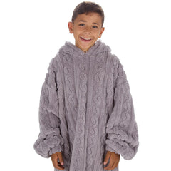 Boys Grey Cable Oversized Blanket Hoodie