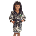 Personalised Boys Green Camo Hooded Dressing Gown with Green Thread Embroidery