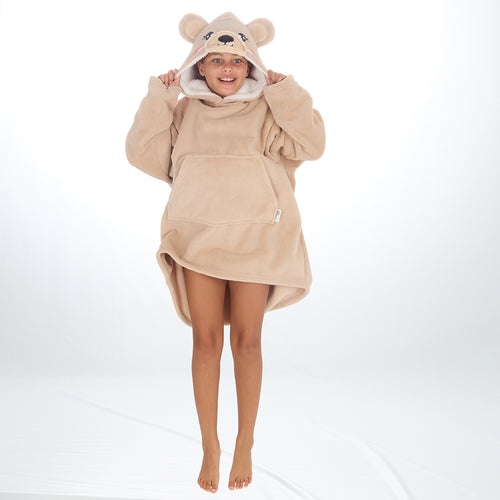 Girls Beige Teddy Oversized Blanket Hoodie