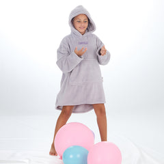 Personalised Girls Grey Plain Oversized Blanket Hoodie