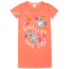 Girls Neon Coral Koala Floral Nightie