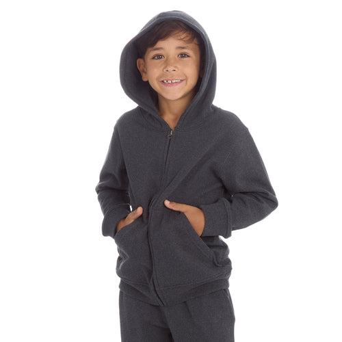 Boys Plain Cotton Rich Tracksuit Zip Up Hoodie and Joggers Set Charcoal