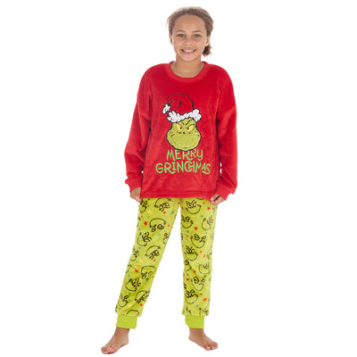 Girls Christmas Grinch Snuggle Fleece Pyjama Set