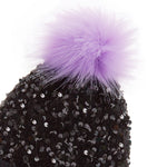 Girls Black Sequin Hat with Pom Pom