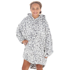 Girls Silver Leopard Oversized Blanket Hoodie