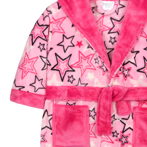 Girls Star Printed Pink Robe