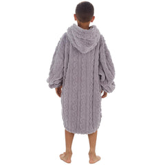 Boys Grey Cable Oversized Blanket Hoodie