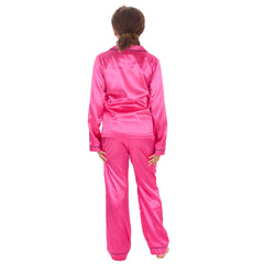 Girls Hot Pink Long Sleeved Silky Satin Pyjama Set