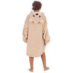 Girls Beige Teddy Oversized Blanket Hoodie