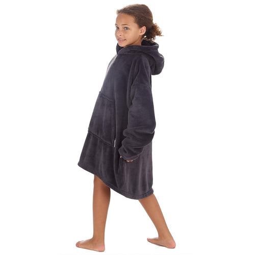 Girls Charcoal Plain Oversized Blanket Hoodie