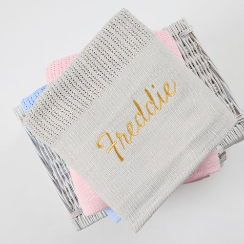 Personalised Baby Cellular Grey Blanket 