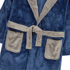 Personalised Boys Blue Sherpa Dressing Gown with Light Grey Thread Embroidery