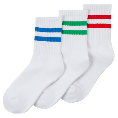 Boys Cotton Rich White Sport Socks with Coloured Stripe