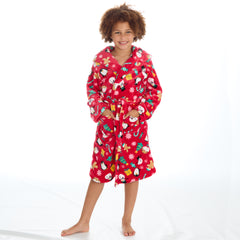 Girls Red Hooded Xmas Dressing Gown