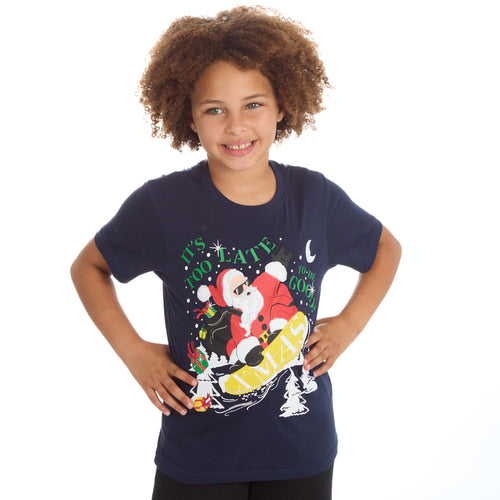 Kids Christmas Novelty Print Short Sleeve T-Shirt Navy