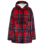 Personalised Boys Red Check Blanket Hoodie with Green Thread Embroidery